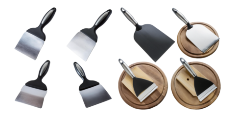Stainless Steel Scraper and Spatula Tools, PNG Set Collection, Isolated on Transparent Background