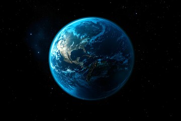 A realistic Earth, floating in space and surrounded by stars and galaxies, symbolizes the vastness of our planet's environment