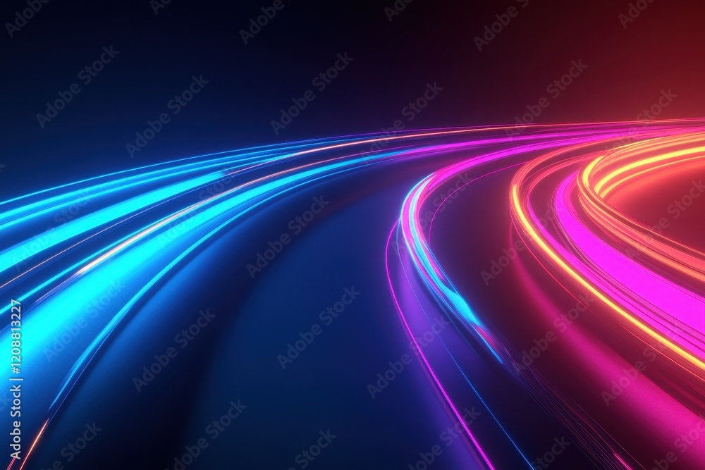 Poster a futuristic scene with neon light streaks creating a sense of speed and motion