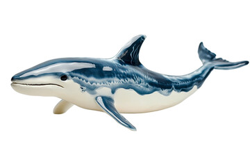 Fototapeta premium Ceramic shark figurine in elegant blue and white design on a plain background isolated on transparent background