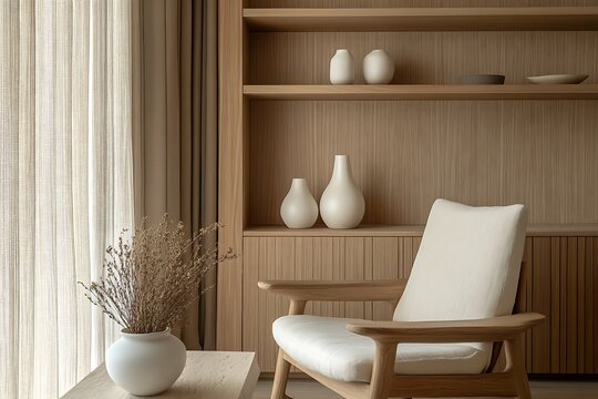 Minimalist interior design light wood paneli