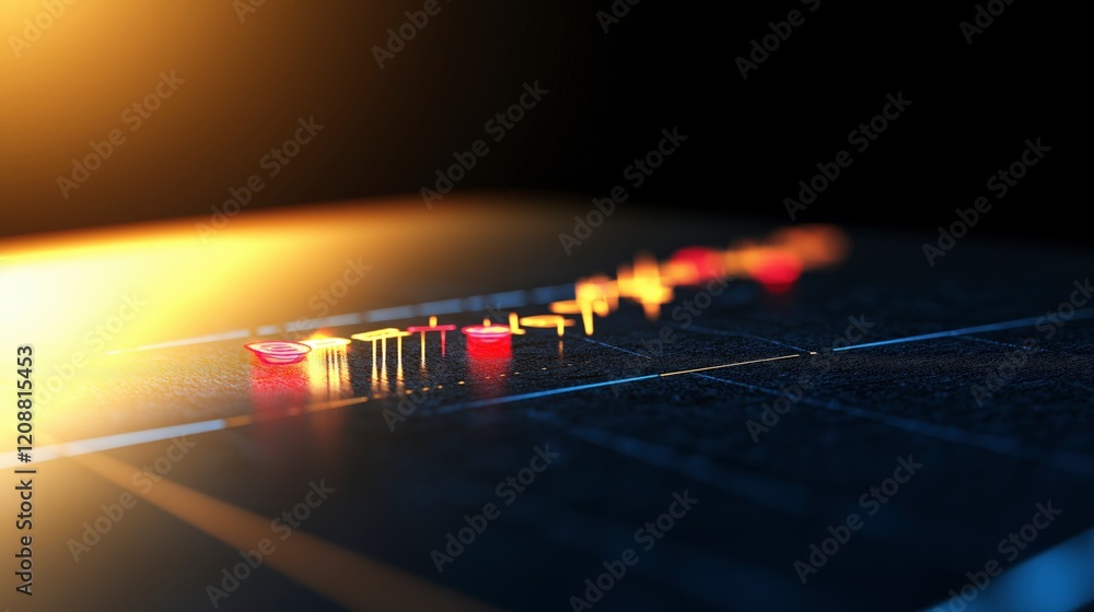 Poster abstract visualization of data analysis with glowing lines and vibrant colors representing fluctuati