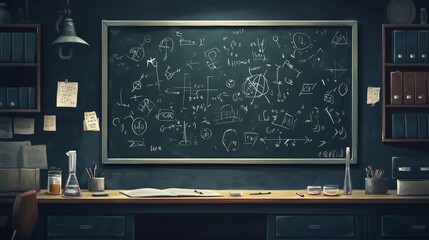 Blackboard with math and science by writing on the blackboard.