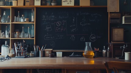 Blackboard with math and science by writing on the blackboard.