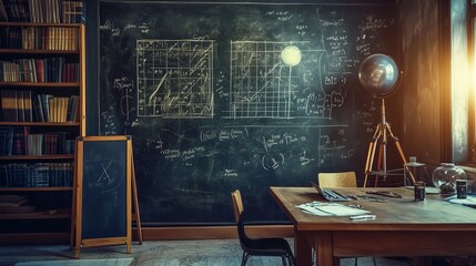 Blackboard with math and science by writing on the blackboard.