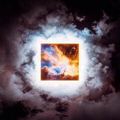 Dramatic Cloudscape in Neon Square Frame  Abstract Art Background