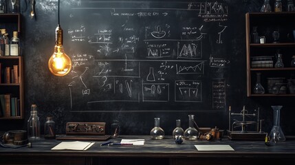 Blackboard with math and science by writing on the blackboard.