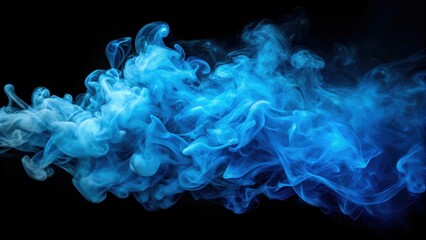 Fototapeta premium Blue smoke billowing against a black background, blue, smoke, abstract, backgrounds, design, texture, dark, contrast