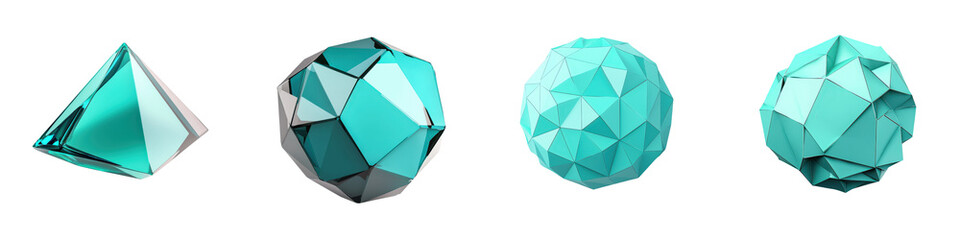 Polygon Crystalline Shapes Glossy Green Turquoise Metallic 3D Render  Abstract low poly geometric shapes in a gradient of teal and blue colors with a shiny glossy finish  Conceptual