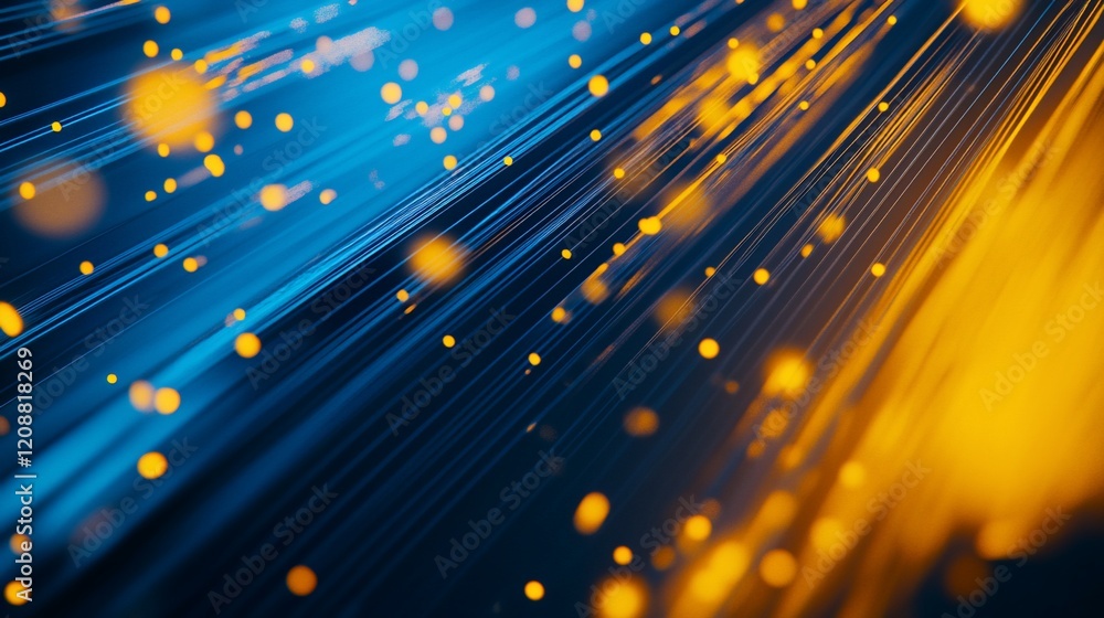 Poster abstract glowing lines with soft dots of light create a dynamic, modern and technological visual