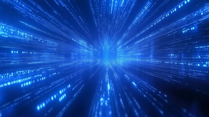 Blue digital binary data on computer screen background