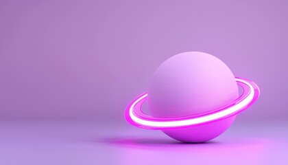 Obraz premium A minimalist design featuring a glowing pink sphere surrounded by a ring on a purple background.