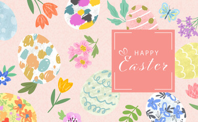 Hand-drawn cute Easter Vector Design for Backgrounds, Banners, and Posters. Easter Egg and Floral Background Illustration.