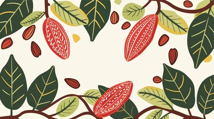 Cocoa Branch and Pods Flat Vector Illustration