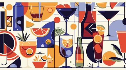 Vibrant Cocktails Drinks on White Background: Colorful Design