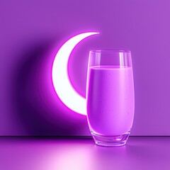 A vibrant glass of purple drink illuminated by a crescent moon light.