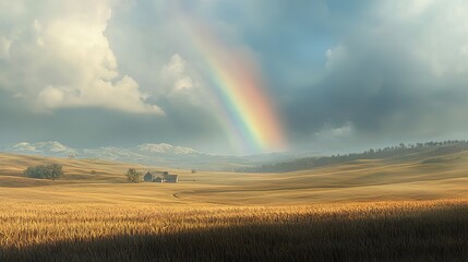 Obraz premium Rainbow over Golden Fields