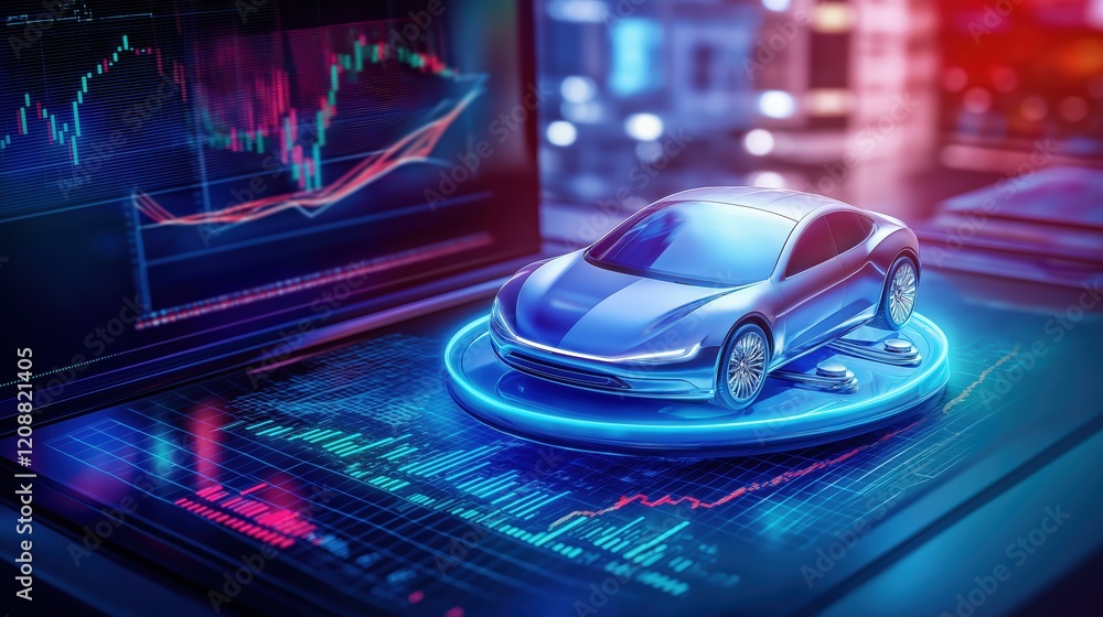 Poster innovative car model design digital workspace 3d render futuristic environment close-up view automot