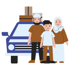 Family Traveling in a Packed Car, Mudik Lebaran
