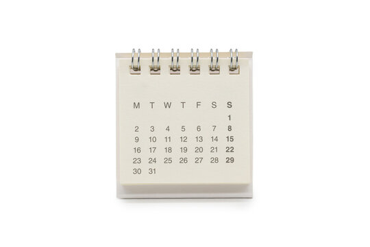 Paper mini desk calendar isolated on white background. 31 days Calendar has no months and no years. Copy space and Clipping path.
