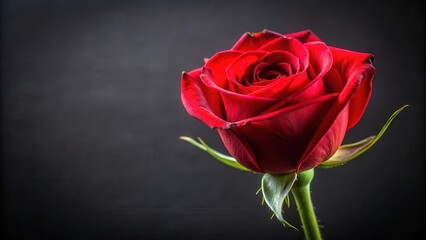 Fototapeta premium Close-up of red rose bud on dark background, Valentine's Day concept, red, rose, bud, close-up, dark background, valentine's day