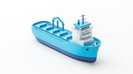 Obraz premium A light blue and white cargo ship, isolated on a white background.