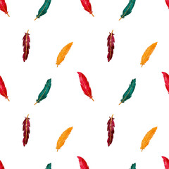 A Beautiful and Colorful Feather Pattern Set Against a White Background for Aesthetic Appeal