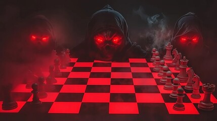 Naklejka premium Abstract art with the reaper and a chessboard.