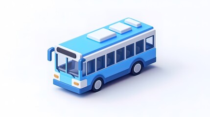 Isometric view of a light blue cartoon bus on a white background.