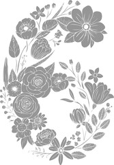 pattern vintage flower design decoration number 6 hand drawn illustration flat solid png