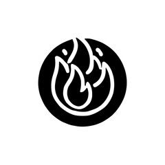 Obraz premium Fiery Circle Icon: A bold graphic design featuring a stylized flame enclosed within a black circle. Perfect for representing concepts of heat, energy, passion, or danger.
