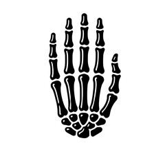 Skeleton Hand Graphic: A stark, black and white illustration of a skeleton hand, showcasing detailed bone structure.  Perfect for Halloween, gothic, or anatomical themes.