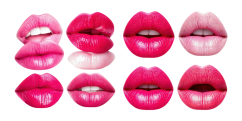 Variety of Colorful Lips in Different Shades,PNG set collection, isolated on transparent background