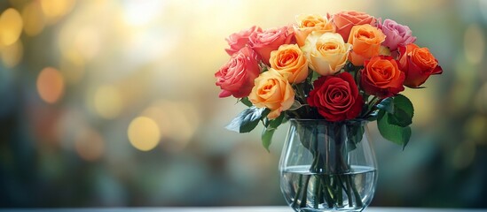 Fototapeta premium Vibrant Bouquet of Roses in Glass Vase, Nature's Beauty