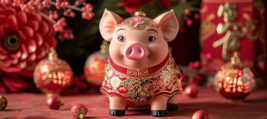 Pig zodiac. Chinese new year. Traditional culture festival event. Generative AI technology.	
