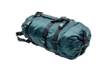 Durable green travel bag ideal for outdoor adventures and weekend getaways isolated on transparent background