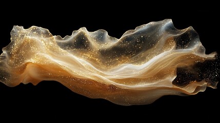 Golden glitter fabric flows dynamically. Ideal for luxury, elegance, and festive designs.