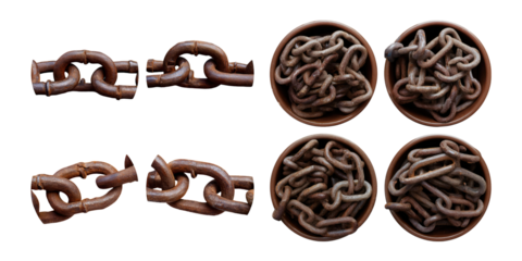 Various Rustic Metal Chains on Transparent Background, PNG collection, set bundle, isolate on transparent or white background