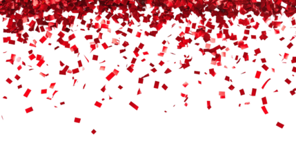 Red confetti falling on a white background for a celebration.