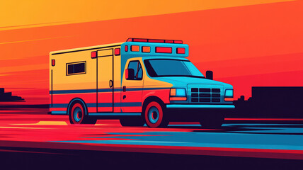 Ambulance in motion with dynamic lines and vibrant colors