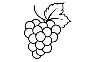Detailed Line Art of a Bunch of Grapes with Leaves Illustration