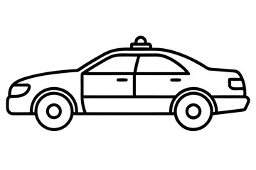 Detailed Line Art of a Police Car – Law Enforcement Vector Illustration