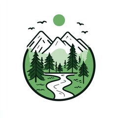 Serene Mountain Landscape With River And Birds