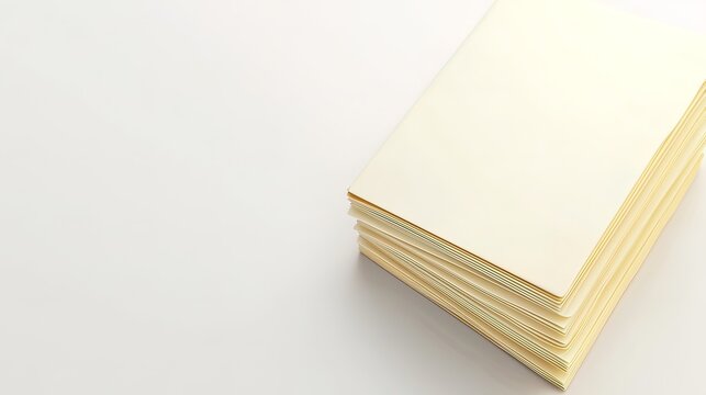 Stack of blank cream-colored paper sheets on a white background.