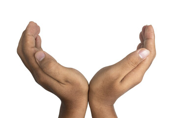 close up of male hands holding, reaching, or grabbing something isolated on transparent background