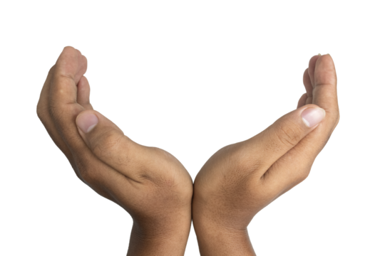 close up of male hands holding, reaching, or grabbing something isolated on transparent background