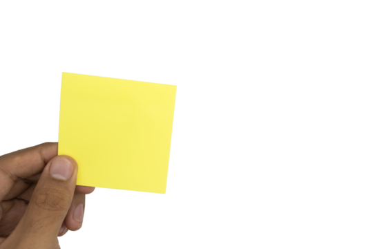 close up of male hand holding empty sticky note on transparent background - Powered by Adobe