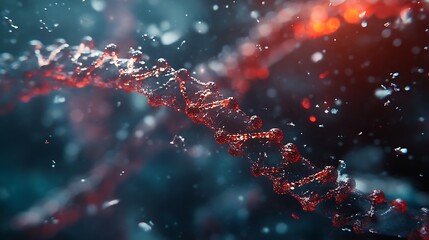 Red and Black DNA Helix with Particle Background