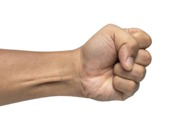 close up of male hand show fist punch gesture isolated on transparent background