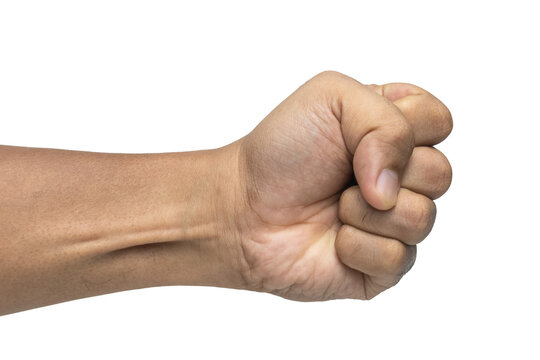 close up of male hand show fist punch gesture isolated on transparent background